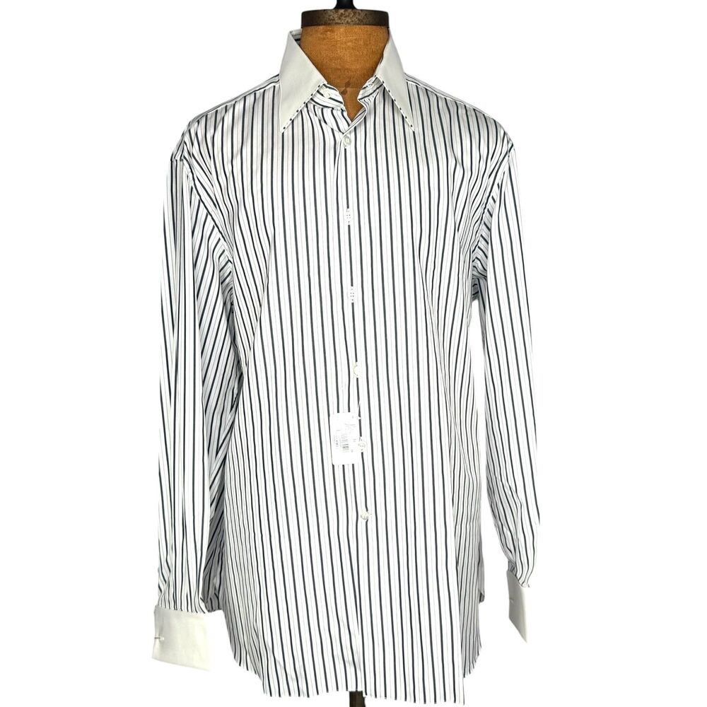 Stefano Ricci 17.5 Luxury Cotton Striped Shirt With French Cuffs New with Tags